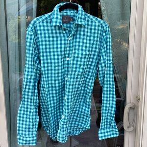 Men's Blue Checkered Casual Button Down Shirt